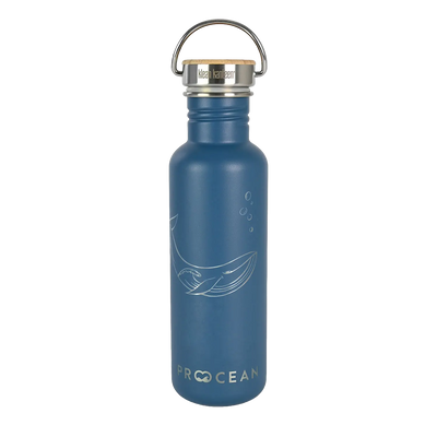 Edelstahl Trinkflasche Classic Pro Ocean gravierter Wal 800ml Bambus-Schraubverschluss