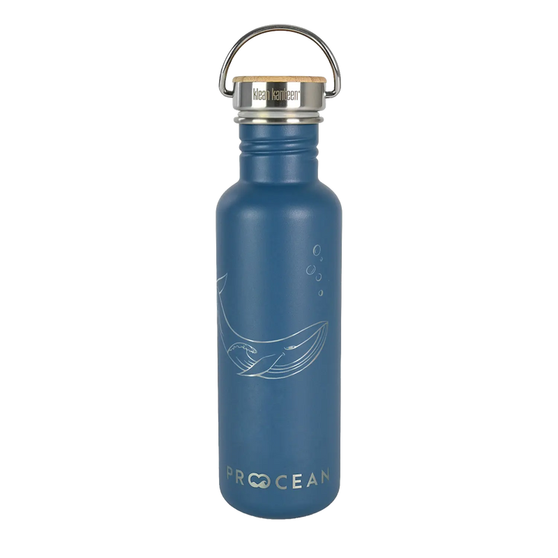 Edelstahl Trinkflasche Classic Pro Ocean gravierter Wal 800ml Bambus-Schraubverschluss