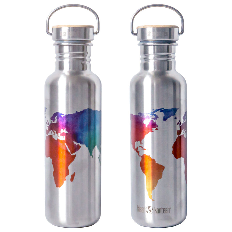 Edelstahl Trinkflasche Weltkarte by Hannibelle Reflect 800ml Bambus-Schraubverschluss