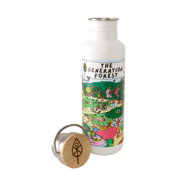 Edelstahl Trinkflasche Classic Generationenwald 800ml Bambus-Verschluss - The Generation Forest