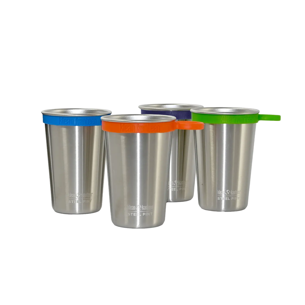 Edelstahl Trinkbecher Pint Cup 473ml 4er Set + 4 Silikon Trageringe