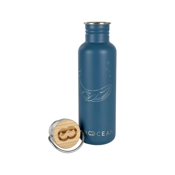 Edelstahl Trinkflasche Classic Pro Ocean gravierter Wal 800ml Bambus-Schraubverschluss