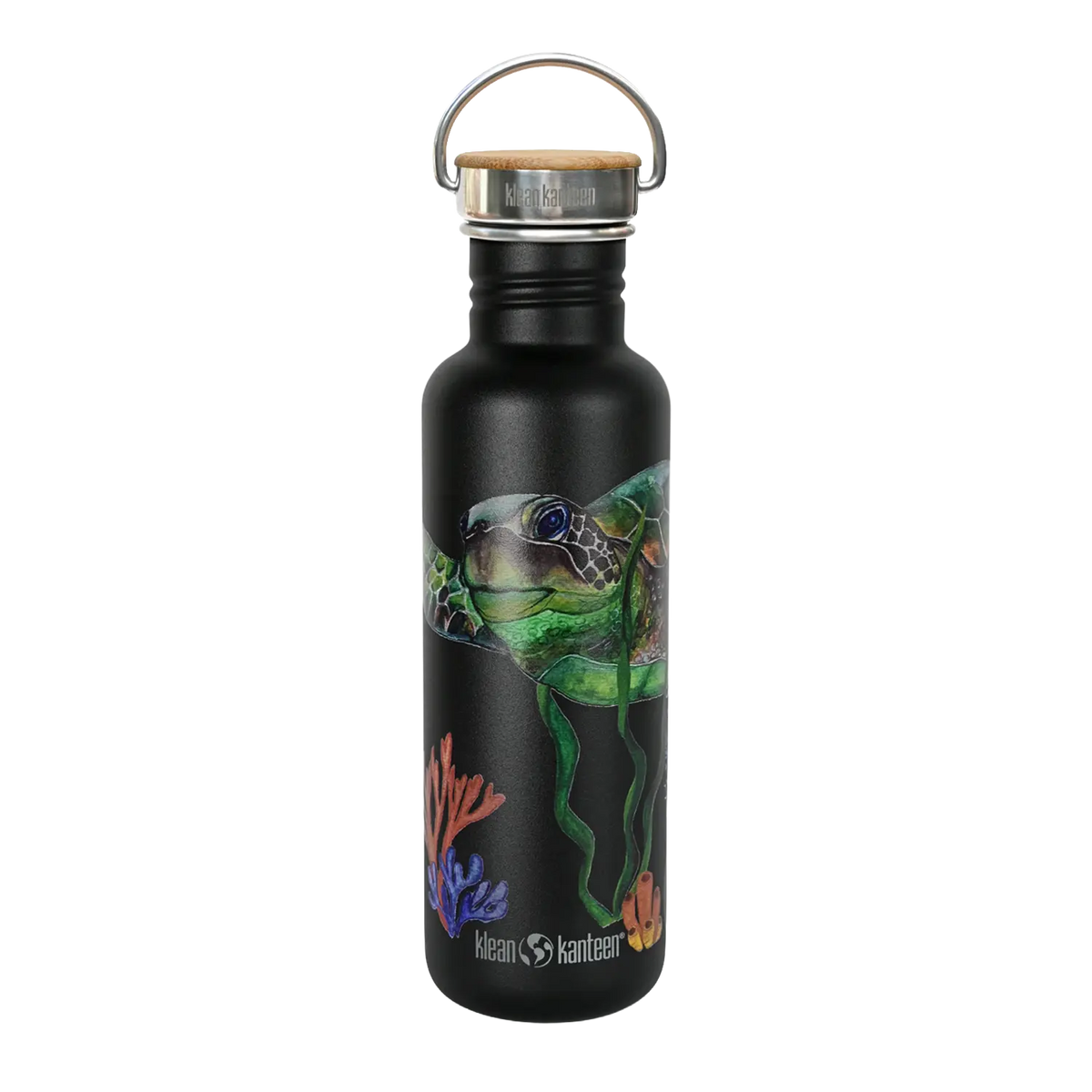 Edelstahl Trinkflasche Classic Turtle Foundation 800ml Bambus-Schraubverschluss
