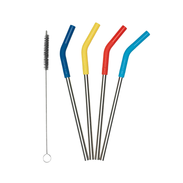 Edelstahl Trinkhalme 4er Set 8mm mit Trinkhalmbürste